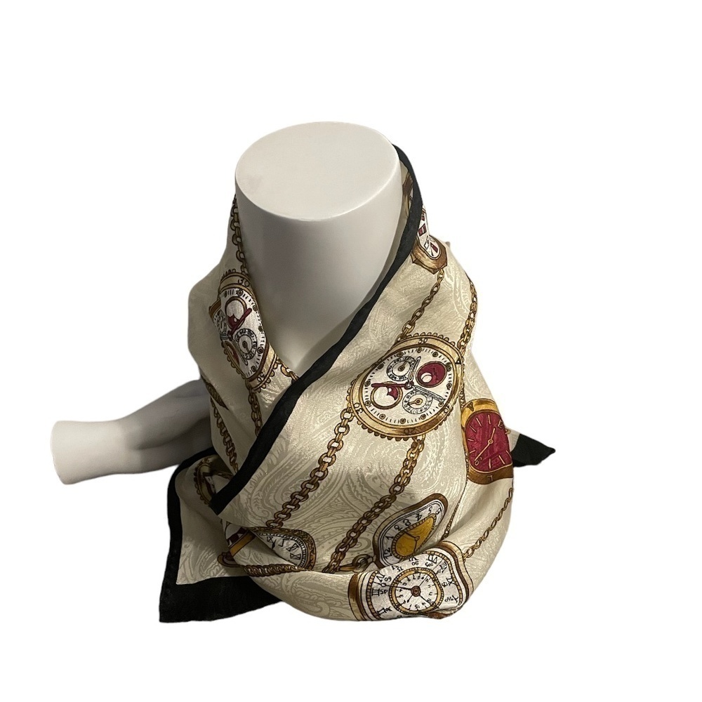 Vintage Scarf Watches Gold Chain Print Secretary Disco‎ Novelty Blue White